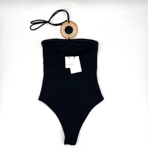 ZARA One Piece Bandeau Swimsuit With Black & Gold Tone Detail XS S M NWT